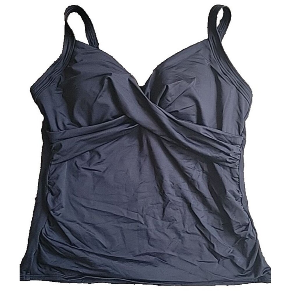 Swim Top Black 16 Solid Wrap Front  (L) Underwire Lands End S48
